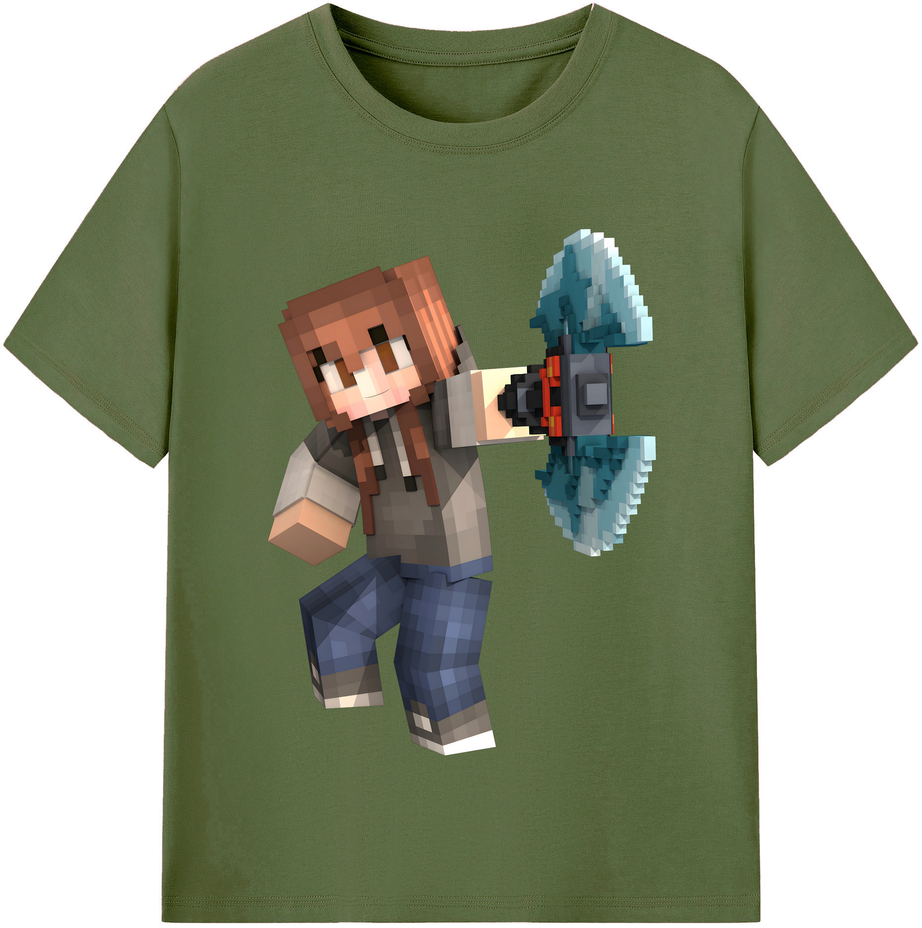 （画像用） マインクラフト ブロックの世界 Minecraft MC Block world 綿100％半袖Tシャツ（フロントプリント）